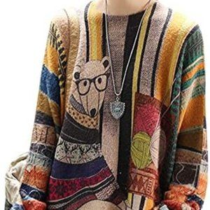 NEW!  Women Sweater Graphic Oversized Pullover Sweaters Casual Loose Long Sleeve